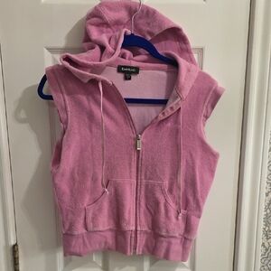 Bebe Y2k Baby Pink Cropped Hooded Sleeveless Terrycloth Zip Up Vest Jacket​